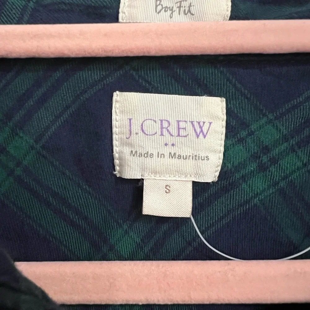 J. Crew Navy and Green Plaid Shirt